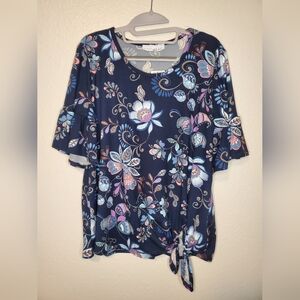 Elegant Floral Tie-Front Blouse